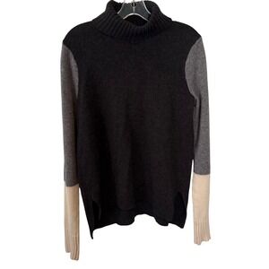 Vince Women's Grey Colorblock Wool Cashmere Turtleneck Sweater in Size M